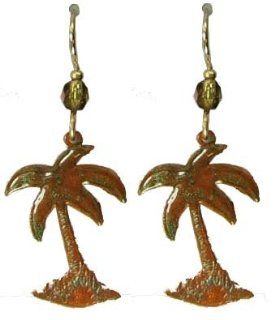 Jody Coyote Bronze Palm Tree Drop Earrings 8365: Jewelry