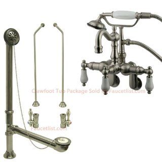 Satin Nickel Wall Mount Clawfoot Tub Faucet w hand shower w Drain Supplies Stops CC1305T8system   Bathtub Faucets  