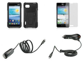 LG Optimus F3 MS659 (T Mobile, Metro PCS Versions Only)   Accessory Kit   Black Heavy Duty Combat Kickstand Case + Atom LED Keychain Light + Screen Protector + Wall Charger + Car Charger: Cell Phones & Accessories
