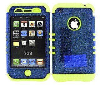 3 IN 1 HYBRID SILICONE COVER FOR APPLE IPHONE 3G 3GS HARD CASE SOFT YELLOW RUBBER SKIN GLITTER BLUE YE A042 IC KOOL KASE ROCKER CELL PHONE ACCESSORY EXCLUSIVE BY MANDMWIRELESS: Cell Phones & Accessories