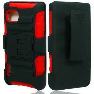 For LG Optimus F3 MS659 Hybrid Rubber Hard Case Red Black Stand and P Holster: Everything Else