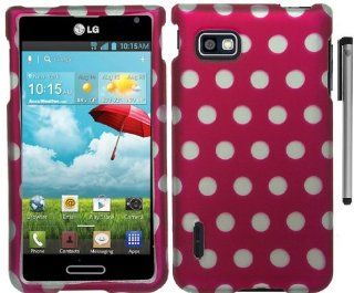 For LG Optimus F3 MS659 Polka Dots Design Hard Cover Case with ApexGears Stylus Pen (Pink White) Cell Phones & Accessories