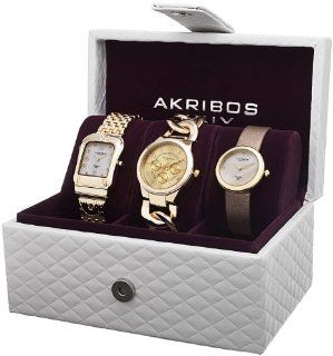 Akribos XXIV Women's AK688YG Diamond Accented Gold Tone 3 Watch Box Set: Watches
