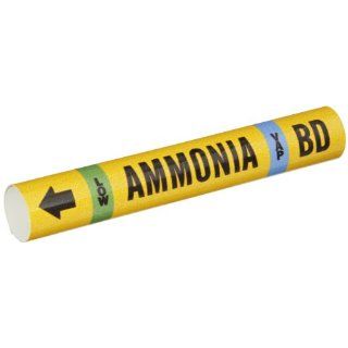Brady 57960 Ammonia (Iiar) Pipe Markers, B 689, Black, White, Sky Blue, Green On Yellow Pvf Over Laminated Polyester, Legend "Ammonia" Industrial Pipe Markers