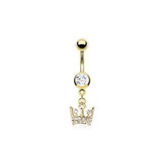Gold IP Over 316L Surgical Steel Gem Royal Crown Navel Ring: Jewelry