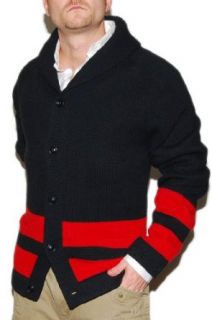 Polo Ralph Lauren Mens Lambs Wool Cardigan Sweater Black Red XL: Clothing