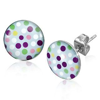 E692 E692 10mm Stainless Steel Colourful Dot Art Paint Circle Stud Earrings: Mission: Jewelry