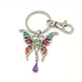 Fashion Jewellery New Crystal Butterfly Fly Insect Alloy Plated 18k White Gold Keychain Key Ring Holder Handbag Purse Charm Handbag Bling Lovely Gift: Jewelry