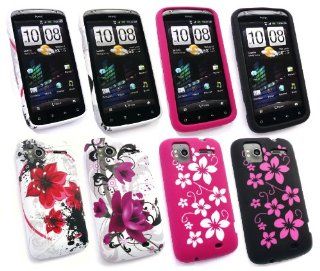 Emartbuy HTC Sensation / Sensation XE Bundle Pack of 4 Gel Silicon Skin Cover/Case   Floral Black, Floral Pink, Oriental Flowers & Purple Bloom: Cell Phones & Accessories
