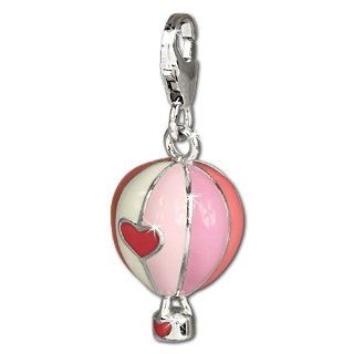 SilberDream Charm pink and white enameled hot air balloon, 925 Sterling Silver Charms Pendant with Lobster Clasp for Charms Bracelet, Necklace or Earring FC672: SilberDream: Jewelry