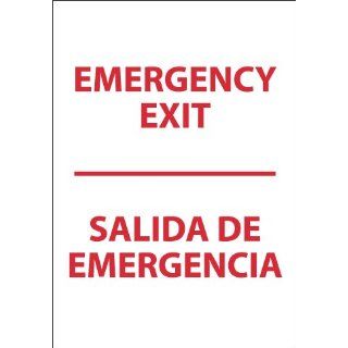 NMC M699PC Bilingual Exit/Entrance Sign, Legend "EMERGENCY EXIT", 14" Length x 20" Height, Pressure Sensitive Vinyl, Red on White: Industrial Warning Signs: Industrial & Scientific