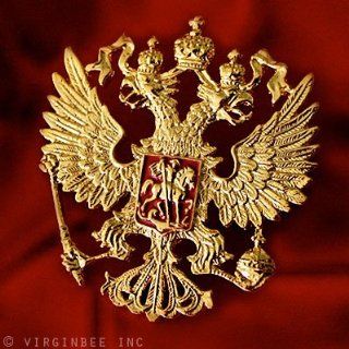 IMPERIAL EAGLE ST.GEORGE CREST RUSSIAN COAT OF ARMS INSIGNIA GOLDEN METAL BADGE  