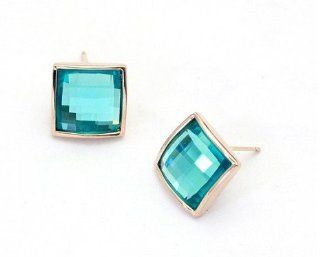 Charm Jewelry Swarovski Crystal Element 18k Gold Plated Aquamarine Blue Square Exquisite Fashion Stud Earrings Z#682 Zg50459b: Jewelry