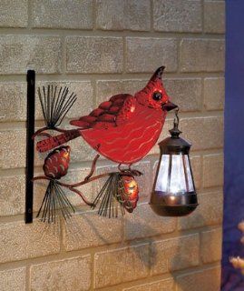 Fused Glass Red Cardinal Bird with Solar Lantern 10" X 9 1/4" X 3" : Yard Art : Patio, Lawn & Garden