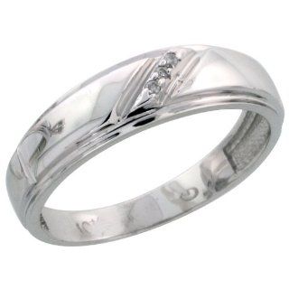10k White Gold Ladies Diamond Wedding Band Ring 0.02 cttw Brilliant Cut, 7/32 inch 5.5mm wide: Jewelry