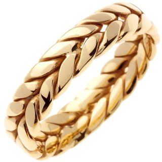14K Gold Women's Braided Fern Style Wedding Band (6mm): Jewelry