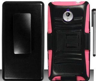 For HTC 8XT Robotic Armor Belt Clip Holster Stand Cover Case with ApexGears Stylus Pen (Black Pink): Cell Phones & Accessories