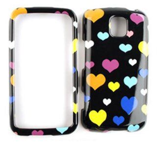 ACCESSORY HARD SNAP ON CASE COVER FOR LG OPTIMUS M / OPTIMUS C MS 690 COLORED HEARTS ON BLACK Cell Phones & Accessories