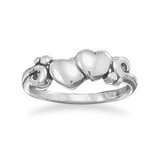 Sterling Silver Ring with Two Hearts and Swirl Design Vishal Jewelry Jewelry