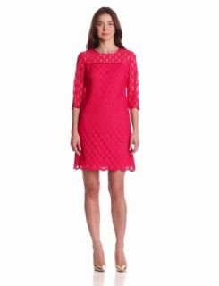 Adrianna Papell Women's 3/4 Sleeve Scalloped Lace Dress, Hot Pink, 10