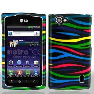 LG Optimus M+ / Plus / MS695 MS 695 Black with Color Rainbow Zebra Animal Skin Design Snap On Hard Protective Cover Case Cell Phone: Cell Phones & Accessories