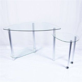 Clear Glass Corner Computer Desk with Extension Table (Clear and Silver) (60"W x 30"H x 23.75"D) : Office Products