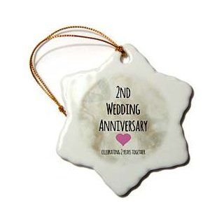 3dRose orn_154429_1 2nd Wedding Anniversary Gift Cotton Celebrating 2 Years Together Snowflake Porcelain Ornament, 3 Inch   Decorative Hanging Ornaments