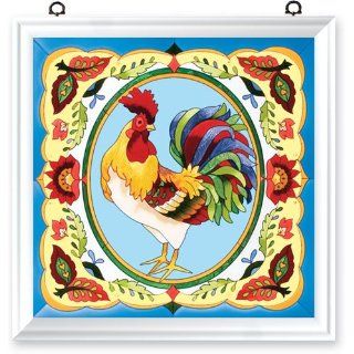 French Country Rooster Stained Glass Suncatcher Window 22 W X 22 H Joan Baker Designs APW701WHT   Home Decor Products