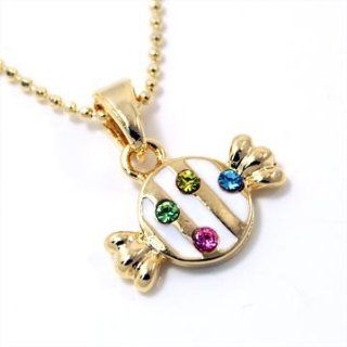 Mini Gold with Multi Colored Crystal Rhinestones Candy Charm Pendant Necklace Fashion Jewelry: Jewelry