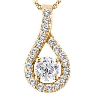 0.35 Ct Round G/H Diamond White Topaz 14K Yellow Gold Pendant: Jewelry