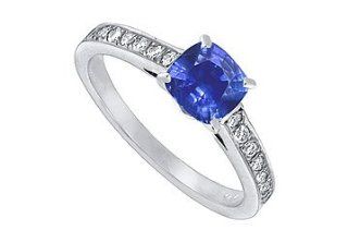 Unique Jewelry UBS6777S Blue Sapphire and Diamond Engagement Ring  14K White Gold   1.25 CT TGW   Size 7: Jewelry