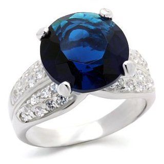 Big Round 6 Carat Blue Cubic Zirconia Ring: Jewelry