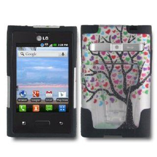 SOGA(TM) Hybrid Dual Layer Hard Case White Blue Pink Green Purple Red Colorful Love Tree With Black Silicone Skin Phone Cover and Y Stand Kickstand For StraightTalk, Net 10 LG Optimus Logic L35G / Dynamic L38C / Optimus L3 E400 [SWC12]: Cell Phones & A