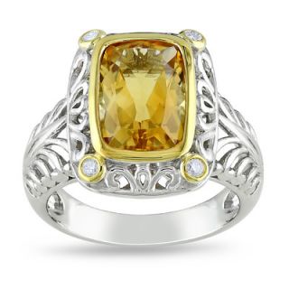 Amour Sterling Silver Cushion Cut Citrine Multi Stone Ring