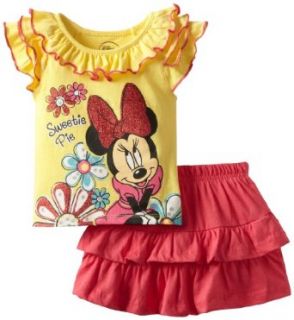 Disney Girls 2 6X Minnie 2 Piece Pullover and Divided Skirt with Attached Short, Yellow, 2T: Clothing