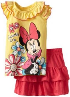 Disney Girls 2 6X 2 Piece Knit Sweetie Pie Minnie Pullover and Divided Skirt with Attached Short, Yellow, 6: Skirts Clothing Sets: Clothing