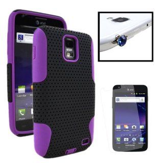 MINITURTLE, Dual Layer Mesh Hybrid Phone Case Cover, Screen Protector Film, and Gem Dust Cap Kit for AT&T Smartphone Samsung Galaxy S2 II Skyrocket SGH I727 (Black / Purple) Cell Phones & Accessories