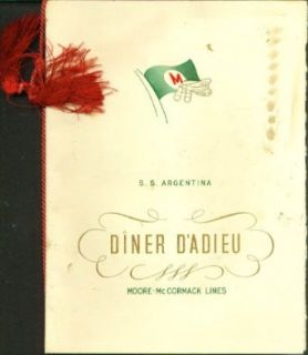 Moore McCormack S S Argentine menu 1941: Entertainment Collectibles