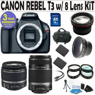 Canon Rebel T3 (EOS 110D) 8 Lens Deluxe Kit with EF S 18 55mm f/3.5 5.6 IS II Zoom Lens & EF S 55 250mm f/4 5.6 IS Lens + 16GB Deluxe Accessory Kit + 3 Year Celltime Warranty : Digital Slr Camera Bundles : Camera & Photo