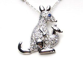 Clear Crystal Rhinestone Mama Kangaroo & Baby Joey Costume Blue Pendant Necklace Jewelry