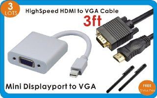 YarMonth Mini DisplayPort to VGA Female Adapter for Mac + 3ft Gold HDTV HDMI to VGA HD15 Adapter Cable + FREE 2Packs Stylus Pen for ALL Touch Screen Cell Phone and Tablets: Computers & Accessories