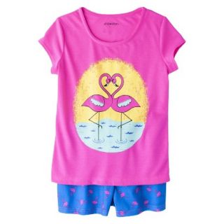 Xhilaration Girls 2 Piece Short Sleeve Sun Flamingo Pajama Set   Pink XS