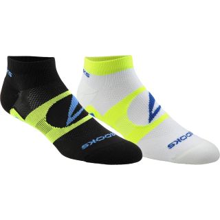 BROOKS Training Day Low Quarter Socks   2 Pack   Size: 9 11, White/neon