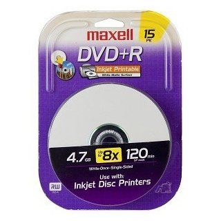 Maxell 8x 4.7GB 120 Minute DVD+R Inkjet Printable Media 15 Pack Electronics