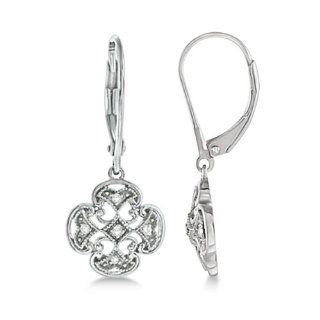 0.10ct Four Leaf Clover Shaped Drop Diamond Earrings For Women 14k White Gold Good Luck: Jewelry