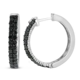 1ct Black Diamond Pave Hoop Earrings Crafted In Solid Sterling Silver Jewelry