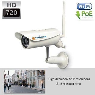 TriVision Bullet HD 720p IP Network Camera Outdoor Weatherproof Home Security Camera System, Wireless N & POE Combo, High Definition 1280 x 720 pixel, Built in DVR Expandable 64Gb, Free Plug and View App on iPhone, iPad, Android Smart Phone.  Surveill