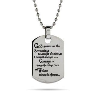 Stainless Steel Serenity Prayer Dog Tag Pendant Length 20 inches (Lengths 18 inches 20 inches 24 inches Available): Eve's Addiction: Jewelry