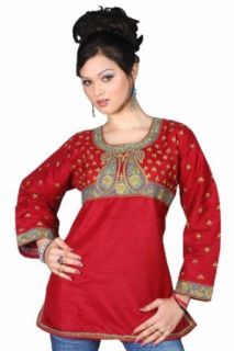 Indian Selections Women's Art Silk Long Sleeves Kurti Tunic: Clothing
