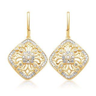 10k Yellow Gold Diamond Antique Style Dangle Earrings (1/2 cttw, I J Color, I2 I3 Clarity): Jewelry